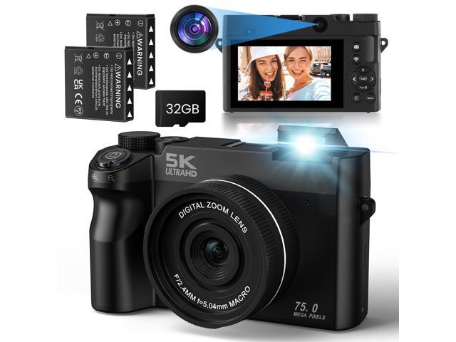 5K UHD 75MP Digital Camera for Photography - 18X Zoom, Autofocus, 32GB, Anti-Shake WiFi Vlogging Camera with Fill Light, 180 Flip Screen Compact...