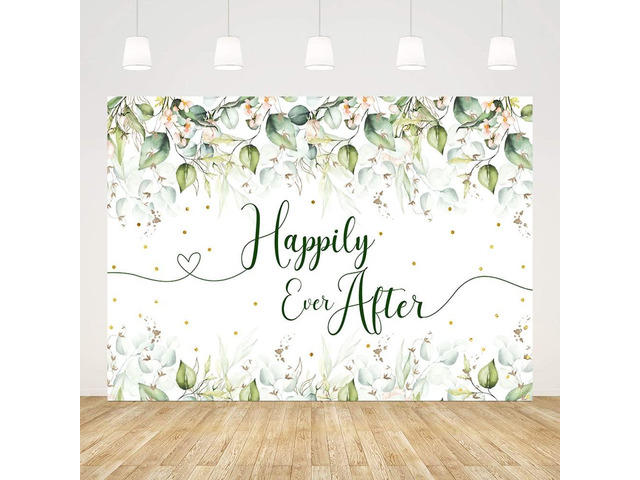 7x5ft Happily Ever After Backdrop for Wedding Eucalyptus Leaves Gold Dots Photography Background Bridal Shower Wedding Party Decorations Banner...