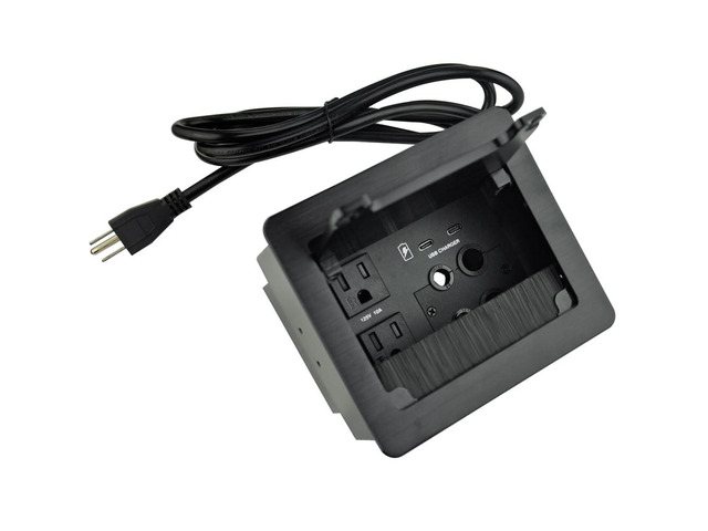 Conference Table Power HubTabletop Brush Cable Cubby Connectivity Box with 2 AC Power + 2 USB-C Charger(33W) + 4 Cable Holes with 5.58ft Power Cord...