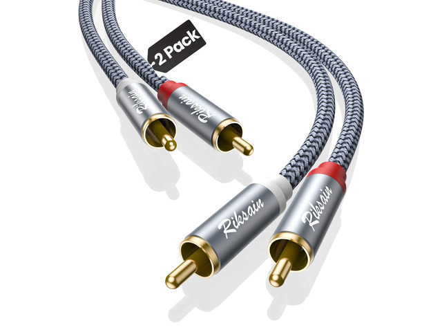 RCA Cable, 2-Pack (8 Feet) 2-RCA Male to 2-RCA Male Subwoofer Audio [Shield, Hi-Fi Sound] Nylon Braided Cable for HDTVs, Home Theater, Gaming...