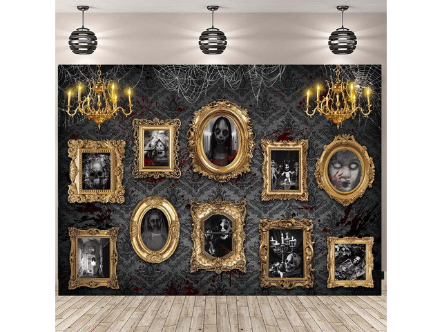 Halloween Haunted Mansion Backdrop Banner 8x6FT Gothic Creepy Portrait Gallery Background for Halloween Party Photo Booth Haunted House Decorations