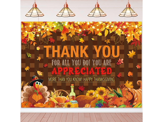 Happy Thanksgiving Banner Backdrop 8x6FT Maple Leaf Pumpkin Turkey Thanksgiving Appreciated Background for Photography Friendsgiving Give Thanks...