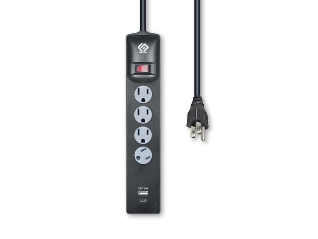 Surge Protector Power Strip, 4 Outlets, Two USB 2.4A Ports (1A1C), 4FT Extension Cord, 500 Joules, 15A/1800W,Wall Mountable, UL Listed
