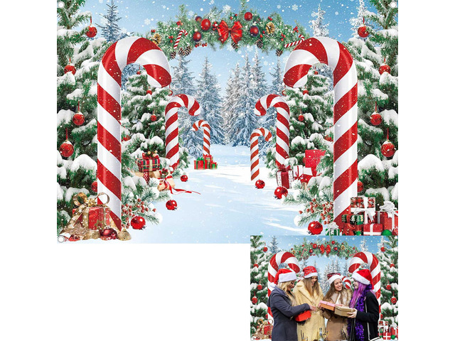 Merry Christmas Candy Cane Backdrop Winter Snowy Scene Christmas Tree Photography Background Christmas Holiday New Year Xmas Eve Family Party...