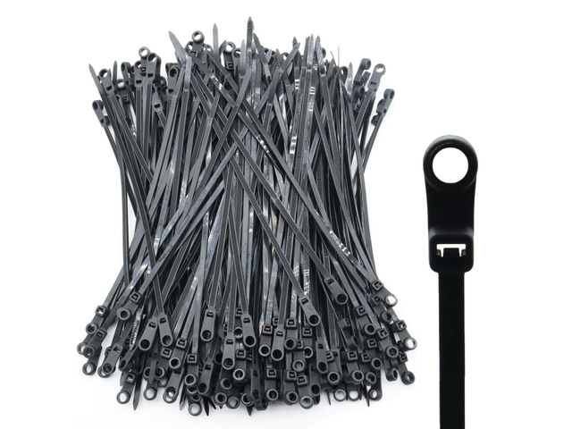 200pcs Zip Tie with Screw Hole, 8 inch Automotive Wire Self Locking Black Zip Ties, Screw Zip Tie Mount (8')