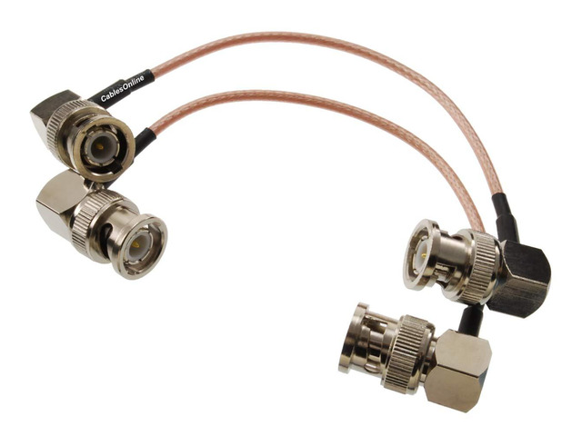 CablesOnline, 2-Pack 6-inches BNC Right-Angle Male to BNC Right-Angle Male 50-Ohm RG316 Slim Coaxial Low Loss Jumper RF Cables, RF-BC300-2