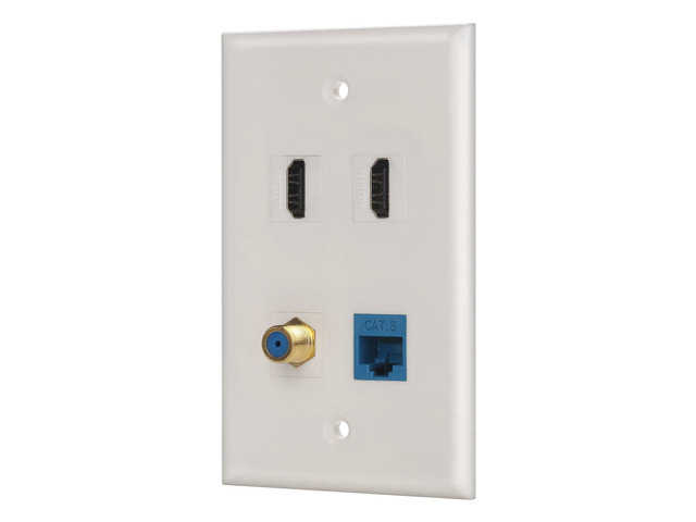 4 Port Wall Plate with Coaxial TV Cable F Type + Cat6 Ethernet +2 HDMI Keystone Female to Female Jack in White