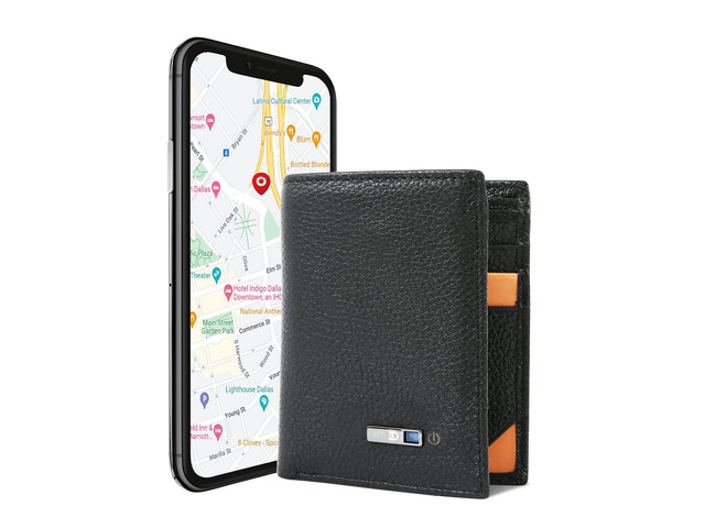 Trackable Wallet, Intelligent Tracker Finder with Position Locator (Via Phone GPS) Bifold Leather Card Purse Gifts for Christmas (Black)
