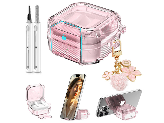 Safety Lock for Samsung Galaxy Buds 4 Pro Case/Galaxy Buds 4 Case Clear,Cute Flexible Hybrid TPU for Galaxy Bud 4/4 Pro Cover with Phone Stand with...