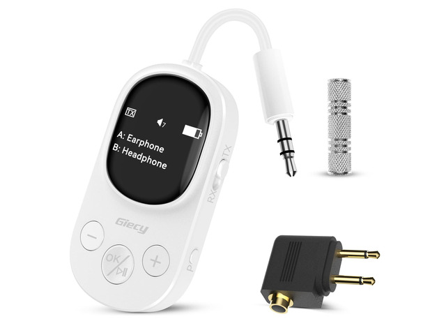Airplane Bluetooth 5.3 Transmitter Receiver Adapter, Supports 2 AirPods or Headphones with aptX Low Latency, 3.5mm AUX Jack Wireless Audio...