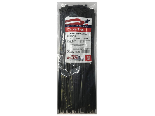 Extreme Cold Weather Black 11' Inch Cable Zip Ties 50 Pounds Tensile Strength UV Resistant Wire Wrap - 100 Pack - Made in USA