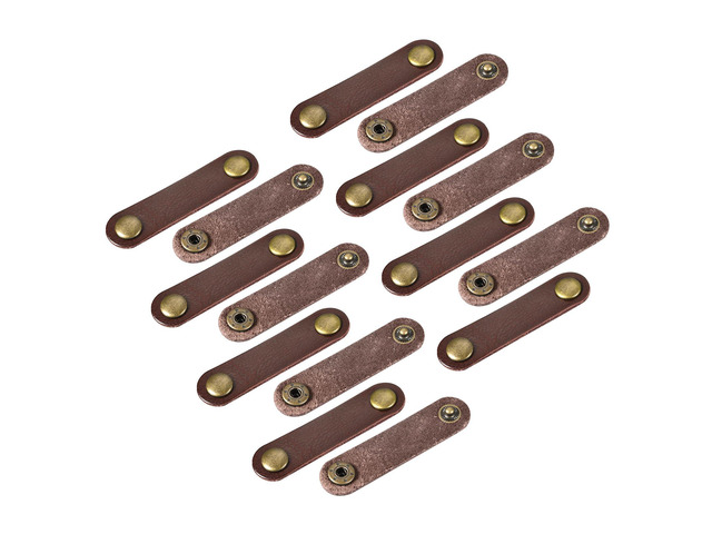 Pack of 15 Leather Cable Straps Cord Organizer 63x16mm Portable Cable Leather Clips Brown Earphone Cord Management for Cable, Wire