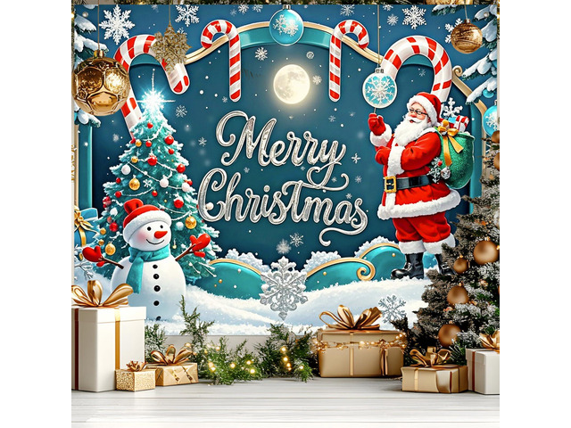 Snowman Christmas Backdrop Candy Cane Decorations 8 x 6 FT Christmas Backdrop Holiday Banner Candy Cane Decor Snowman Display for Home Wall Photo...