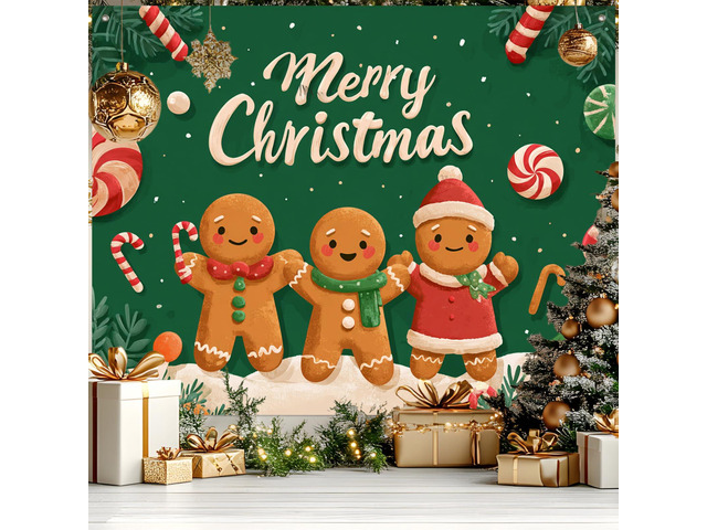 Gingerbread Christmas Backdrop Man Decorations 8 x 6 FT Christmas Backdrop Holiday Banner Gingerbread Man Decor Candy Cane Display for Home Wall...