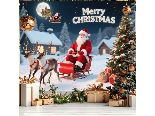 Santa Sleigh Backdrop Snowman Decorations 8 x 6 FT Christmas Backdrop Holiday Party Banner Santa Sleigh Decor Snowman Display for Wall Photo...