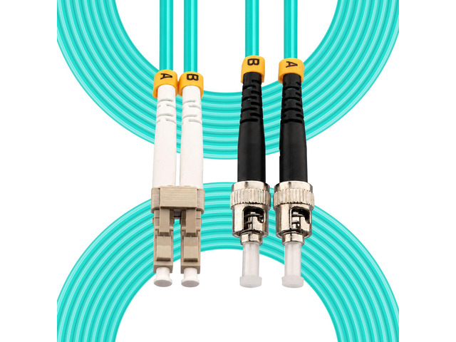 10Meters 32FT LC/UPC to ST/UPC Multi-Mode Fiber Optic Cable LC to ST OM3 MM Duplex 50/125µm Jumper Optical Patch Cord, LSZH Aqua for...