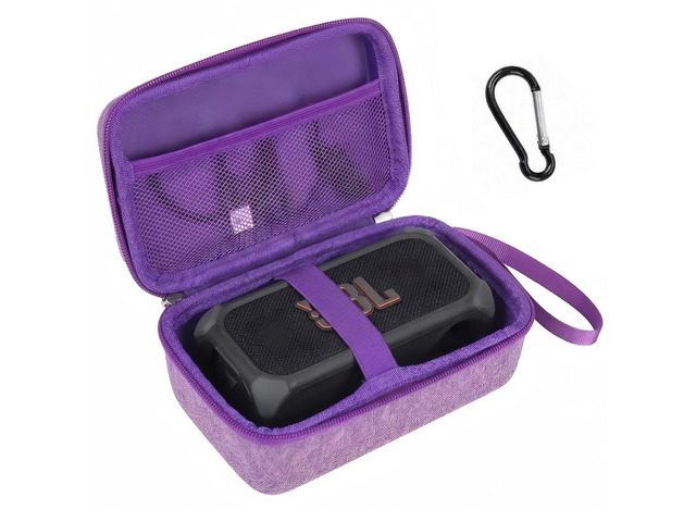 Travel Case for JBL Bandbox Solo Portable Bluetooth Speaker, Hard EVA Protective Box with Wrist Strap & Carabiner (Only Case) (Purple)