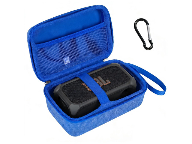 Travel Case for JBL Bandbox Solo Portable Bluetooth Speaker, Hard EVA Protective Box with Wrist Strap & Carabiner (Only Case) (Blue)