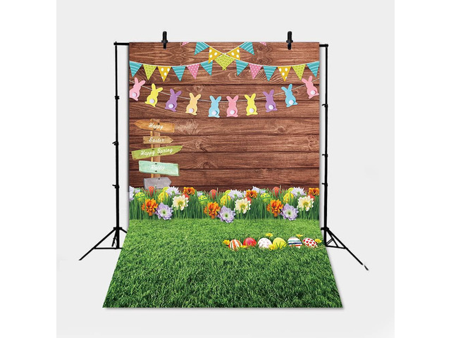 Spring Easter Decoration Backdrop 6x9FT Eggs Signpost Wooden Wall Flowers and Grass Photo Background Newborn Party Photography Banner Studio Props