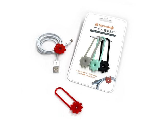 It's a Wrap Cord Organizer Set- Comes with 4, Black, Red, Mint, & Gray, Cord Wrangler, Easy to Use, Cute, Compact & Portable, for Headphones, USB...