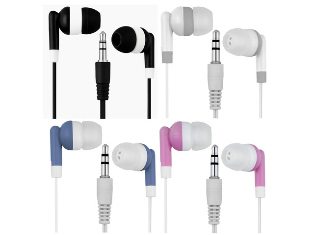 LowCostEarbuds Bulk Pack of 50 Mixed Candy Color Individually Packaged 3.5mm in-Ear Earbuds/Headphones - Great for Schools/Kids/Libraries