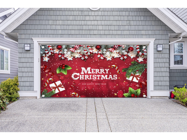 Lordearon Christmas Garage Door Banner Decoration Large Christmas Garage Cover for Indoor Outdoor Holiday Party Supplies, Red Ornaments Backdrop...
