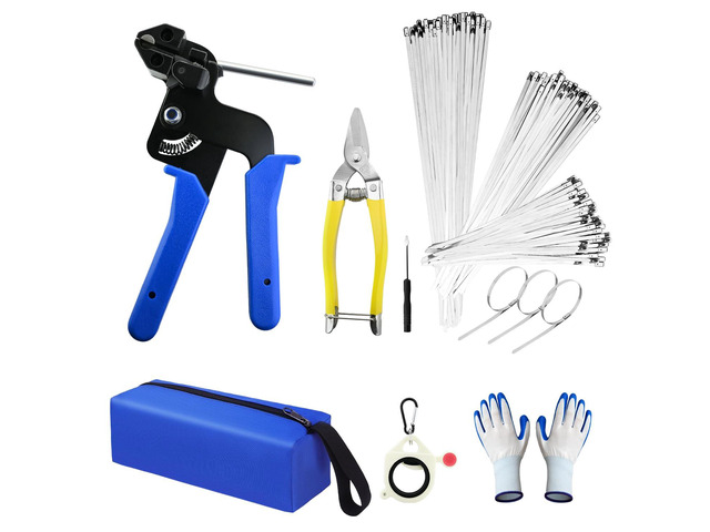 Metal Zip Ties with Stainless Steel Cable Tie Gun, Special Tool For Fastening and Cutting Steel Zip Ties, 50 Each of 8, 12, 16 Inch Uv Resistant...