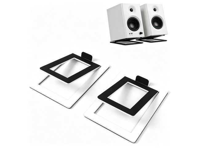 Desktop Sound Stand Base, White, 2PCS/A Pair Carbon Steel Material, Shock Absorption, Improved Sound Quality, Tilted Design, For PC, Studio &...