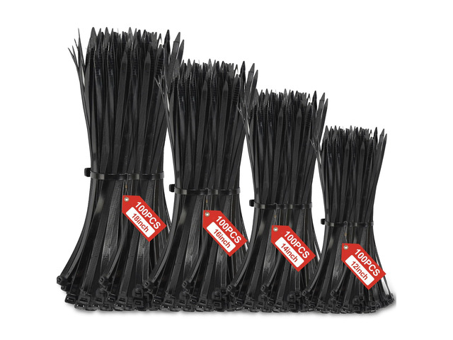 12''+14''+16''+18'' Zip Ties Assorted Sizes, 400 Pack 50 LBS Black Cable Ties - Heavy Duty Nylon Wire Ties, Self-Locking, UV Resistant for...