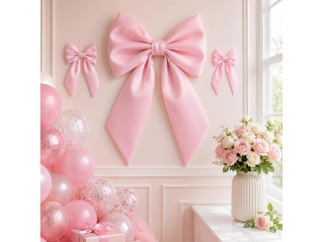 3Pcs Pink Bow Decor Large & Small Bow Themed Party Decorations Large Coquette Pink Ornaments for Valentine's Day Baby Shower Bridal Shower Birthday...