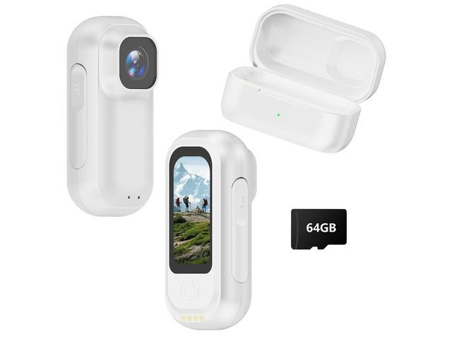 2K Wearable Mini Body Camera Thumb POV Loop Recording Thumb-Sized Action Cam, 1.47' LCD, 64G SD & 1800mAh Charging Case, Outdoor Riding,Helmet...