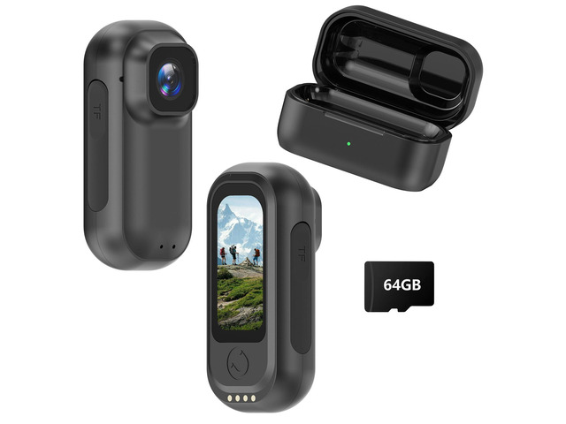 2K Wearable Mini Body Camera Thumb POV Loop Recording Thumb-Sized Action Cam, 1.47' LCD, 64G SD & 1800mAh Charging Case, Outdoor Riding, Helmet...
