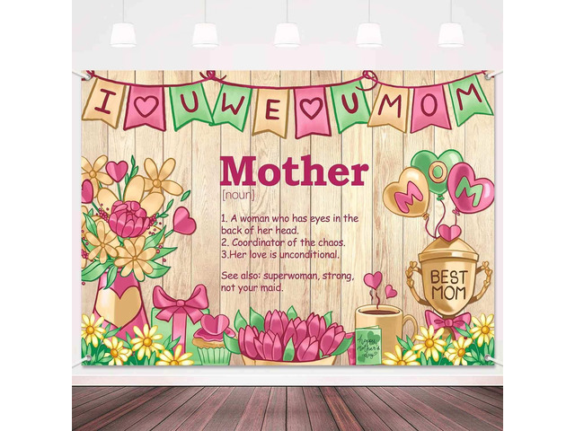 8x6ft Mothers Day Backdrop Wooden Happy Mother's Day Decorations Banner I Love Mom Best Mom Theme Photography Background Thanks Mother Birthday...