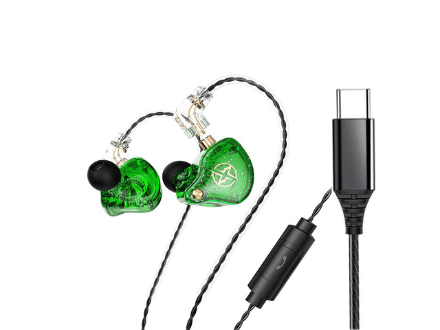 DX2 USB C In Ear Headphones, Noise Isolating Earbuds for Running/Gym, USB Type C Headset With Microphone and 3-Button Remote (Green)