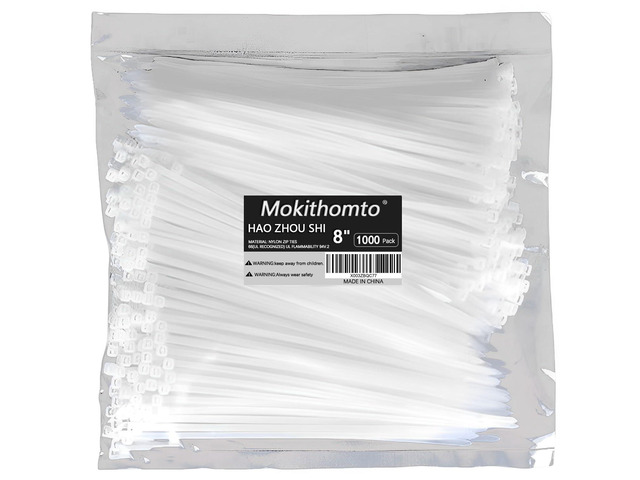 8 Inch White Zip Ties(1000 pack) Heavy Duty Self Locking clear Zipties Bulk Tensile Strength 40 Pound Clear Industrial 8'Wire Cable Ties Wraps for...