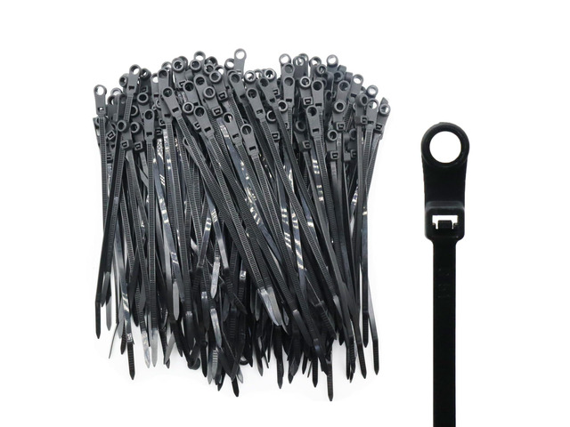 200pcs Zip Tie with Screw Hole, 6 inch Automotive Wire Self Locking Black Zip Ties Screw Zip Tie Mount (6')