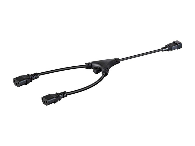 Heavy Duty Splitter Power Cord - IEC 60320 C20 to 2x IEC 60320 C13, 14AWG, 15A, SJTW, 100-250V, 2 Feet, Black