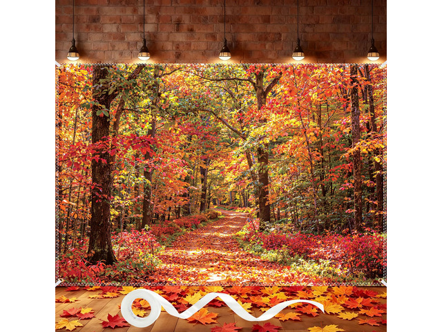 Fall Backdrops for Photography 10×6.5ft Autumn Leaves Scene Photo Backdrop with 100pcs 3.1inch dualcolor artificial maple leaves, Photoshoot Prop...