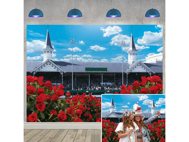 Kentucky Derby Backdrop Rose Garden Racecourse Photography Background Run for The Roses Banner for Horse Racing Themed Celebratory Party...