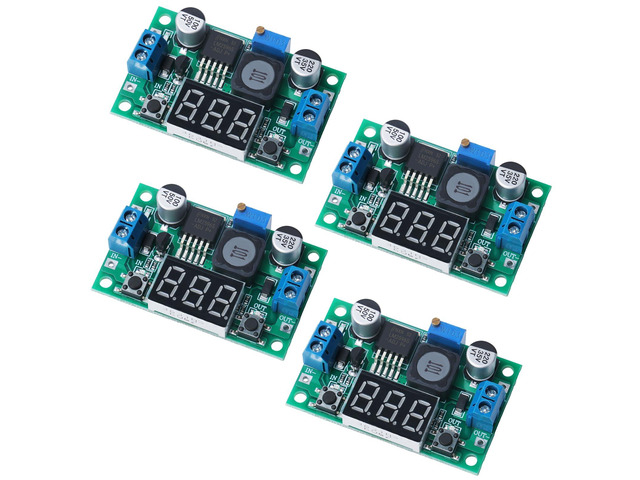 4PCS Green LM2596 Adjustable DC-DC Buck Converter Step Down Module with LED Voltage Display, 4-40V to 1.25-37V Power Supply
