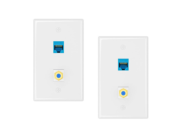 2-Pack CAT6A Ethernet Wall Plate, 2-Port Keystone, Blue 2-Port Keystone Wall Plates with Cat 6A Coupler 10Gbit/s and COAX Jack, Female to Female...
