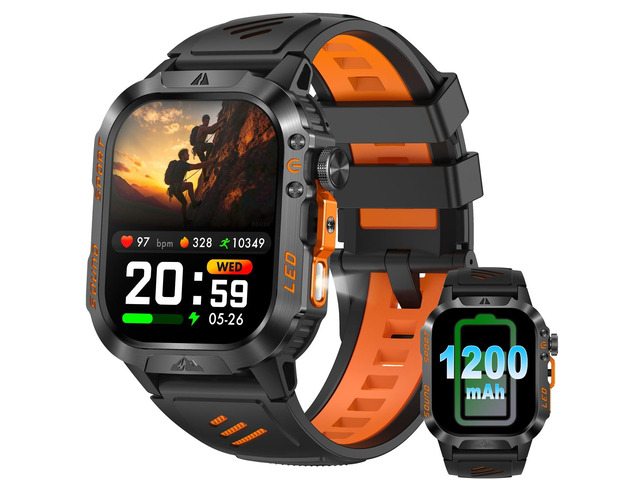 Smart Watch,1200mAh Long Battery Life, 2.01-inch LCD, Bluetooth Calling, Flashlight, Heart Rate/Sleep Monitoring, Supports 100+Sports Modes, IP68...
