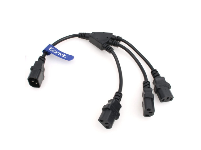 IEC 320 C14 Male to 3 x C13 Female Y Splitter Power Cable 2ft