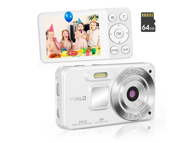 4K Digital Camera for Teens, FHD 64MP Digital Camera for Kids with 64GB SD Card, 18X Digital Zoom Cameras for Photography, Point and Shoot Video...