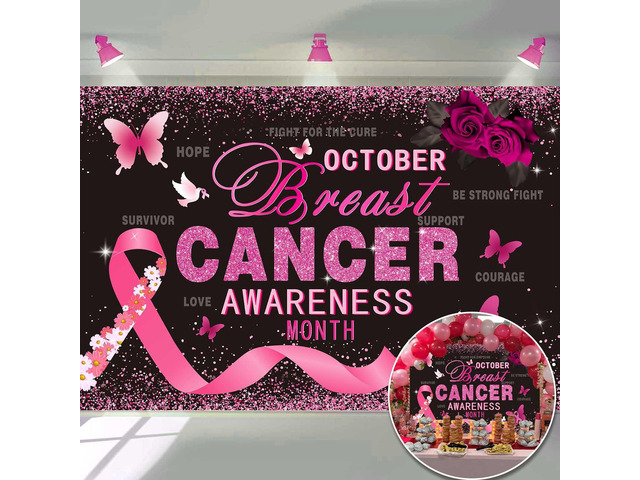Breast Cancer Awareness Backdrop Pink Ribbon Love Hope Background 8X6FT October Breast Cancer Prevention Banner, Pink Ribbon Banner,Breast Cancer...