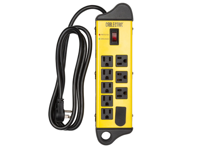 Heavy Duty Surge Protector Power Strip, 6 Outlet, 14/3 SJT Metal 9 Ft Extension Cord, Surge Suppressor, Industrial Black & Yellow
