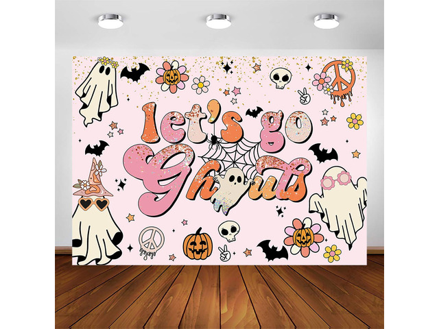 Let's Go Ghouls Backdrop Halloween Boo Bachelorette Party Decorations Boho Groovy Retro Hippie Theme Bridal Shower Wedding Engagement Party...