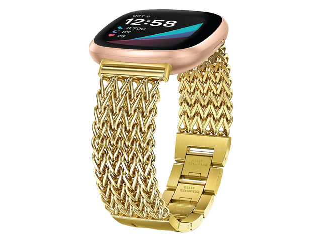 Metal Band Compatible for Fitbit Versa 4/Sense 2/Versa 3/Sense, 22mm Dressy Stainless Steel Chain Strap Designer Wristband