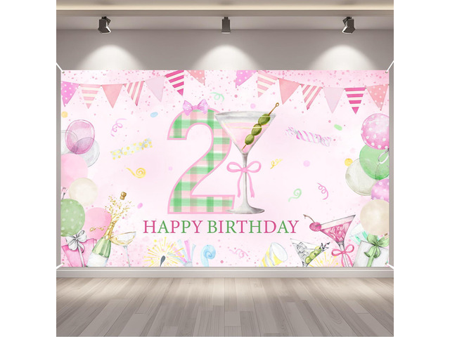 6 x 3.6 ft Happy 21st Birthday Decorations Pink Martini Theme Happy Birthday Backdrop Banner a Tini Bit Sign Poster Party Photo Props for Her Woman