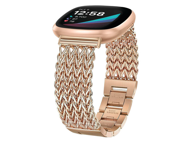 Metal Band Compatible for Fitbit Versa 4/Sense 2/Versa 3/Sense, 22mm Dressy Stainless Steel Chain Strap Designer Wristband